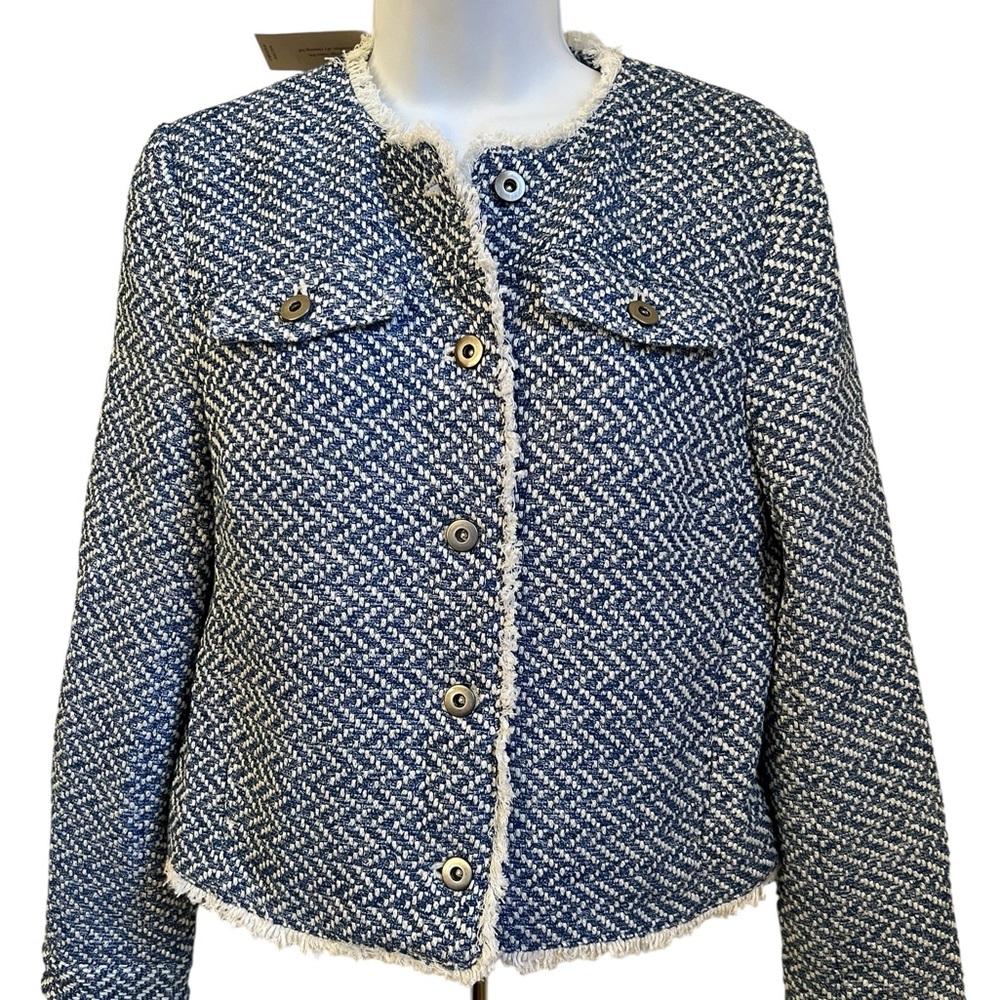Banana Republic Blue Button Up Tweed Blue Jacket Blazer Sweater NWT Size Small